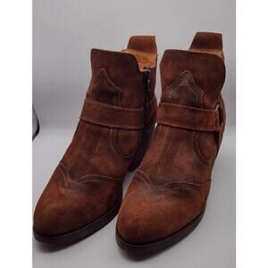 Taos Women's Howdy Brown Suede Leather Harness Side Zip Western Ankle Boots 10